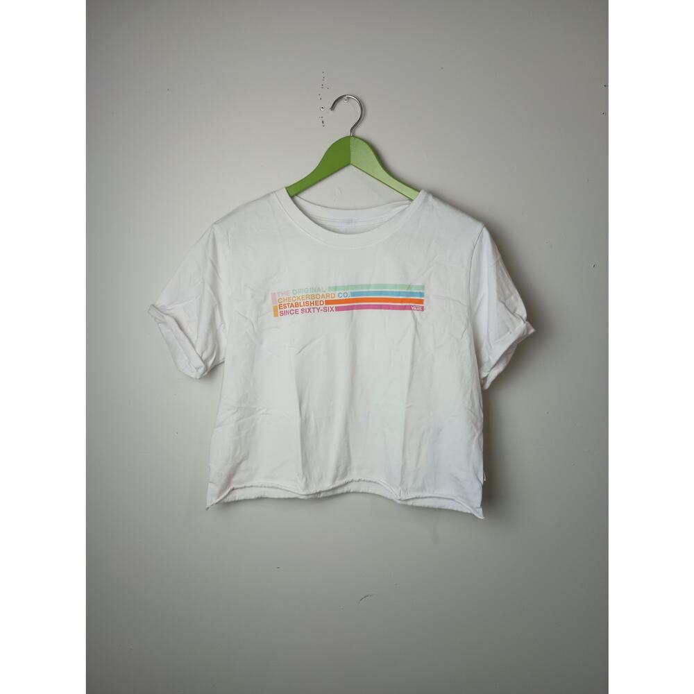 Vans Women Crop Graphic T-Shirt Short sleeve White Multi Color Size Medium Sport